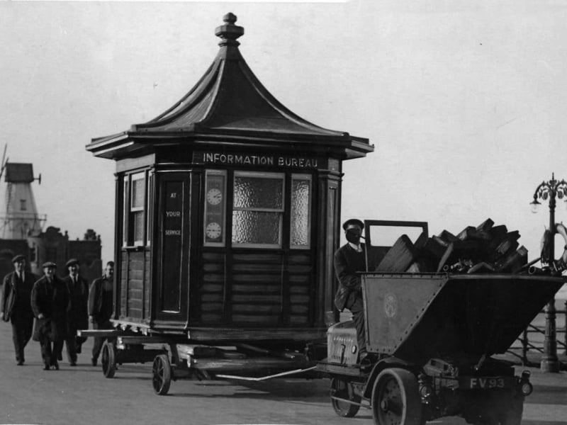 The mobile information bureau in the1930s - being moved from winter storage to it's summer location