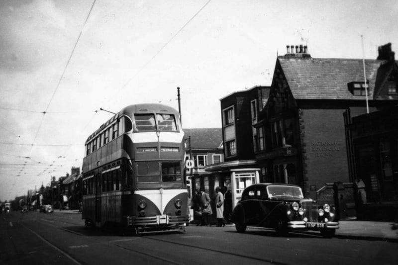 Blackpool tram on Lytham Road near the junction of Waterloo Road in 1952