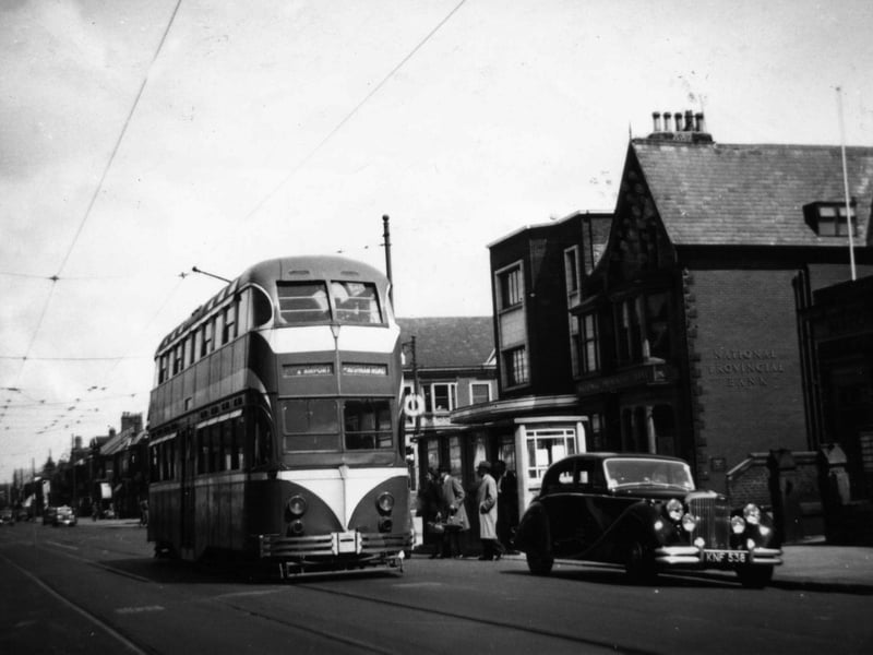 Blackpool tram on Lytham Road near the junction of Waterloo Road in 1952