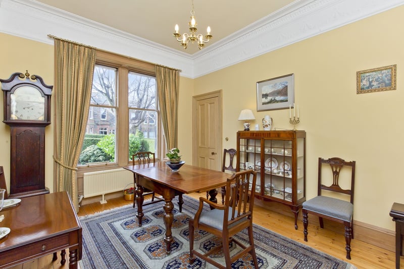 The formal dining room enjoys similar proportions and period details as the drawing room. All three reception rooms benefit from useful press cupboards too.