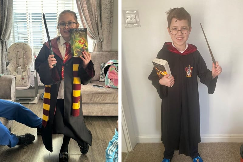 Two children as Hermione Granger and Harry Potter