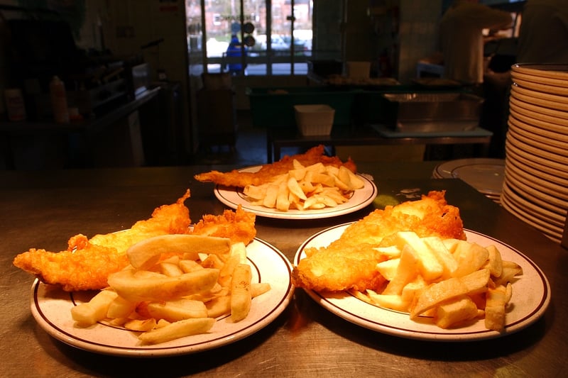 The portion size of traditional fish and chips at Bryan's in March 2004.