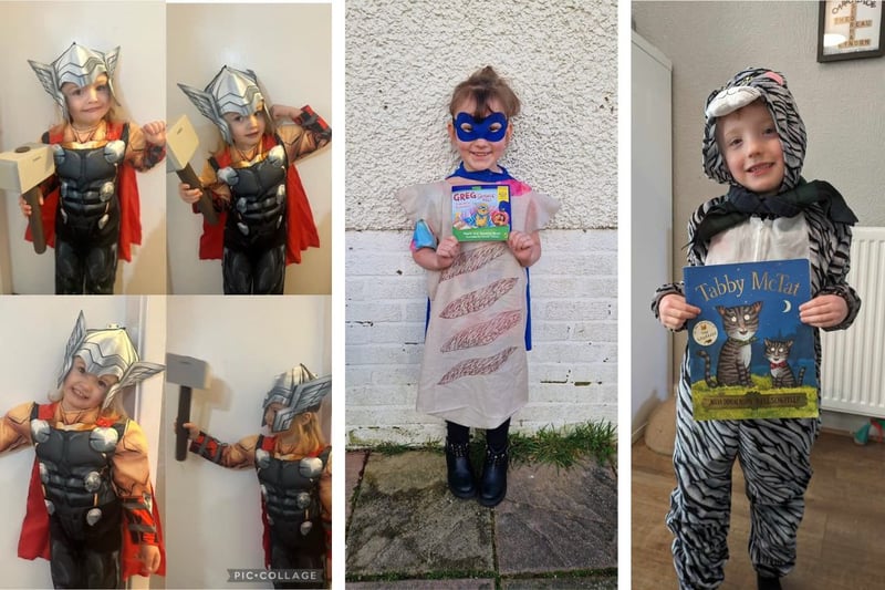 L to R: Allannah age 3 as Thor,  'Greg the sausage roll', and Beau age 4 as Tabby McTat