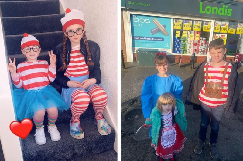 L: A pair of 'Where’s Wandas' R: Primrose, Beaux and William as Little Red Riding Hood, Matilda and Ratburger