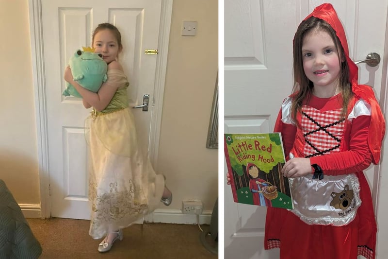 L: Hannah-May age 9 as Princess and the frog. R: Lyla age 5 as Little Red Riding Hood.