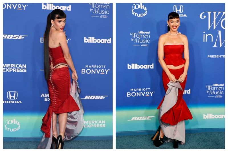 Yes to the colour red for Katy Perry, it most definitely suits her, but I was not a fan of the corset top or the two toned skirt