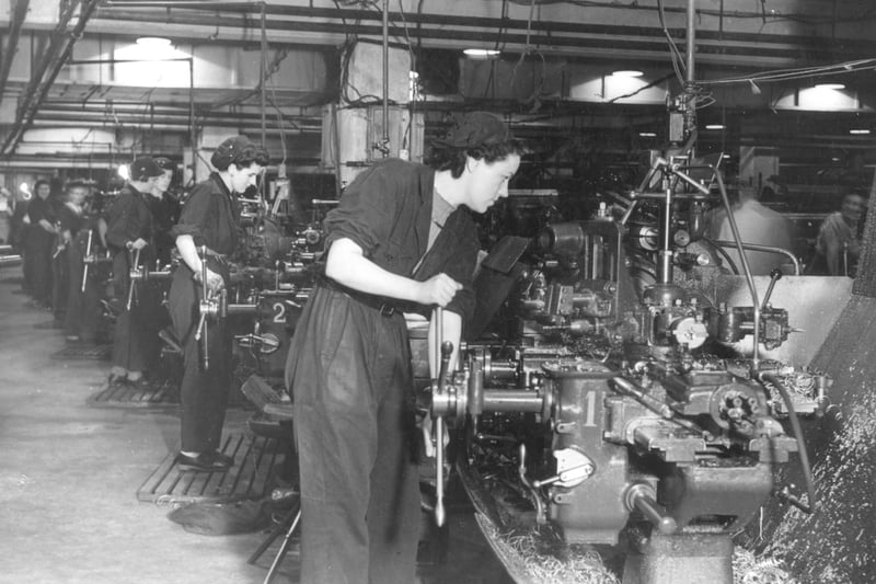 Thousands of women helped to build planes at locations all over Blackpool and Fylde. These are turret lathe operators