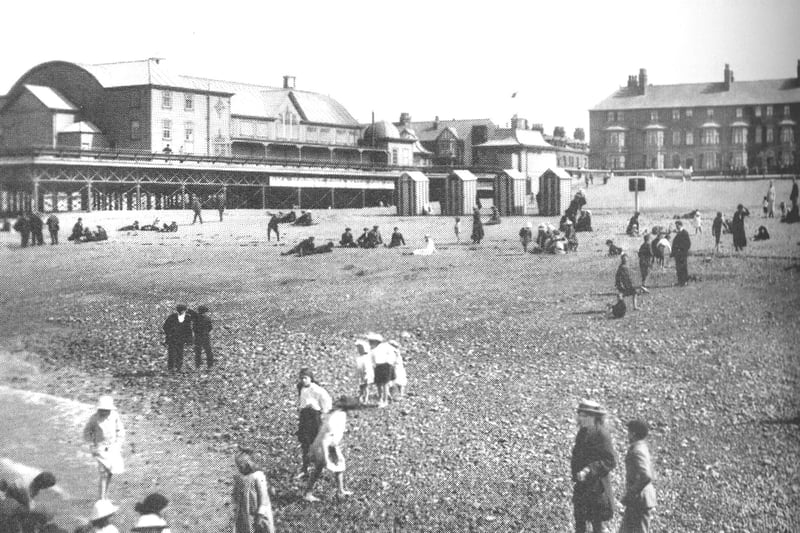 Fleetwood beach 1918 showing the pier just eight years after its opening and a few bathing huts