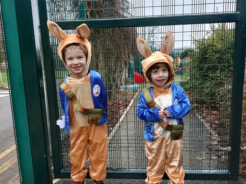 Karen Parker's twins both hopped to school as Peter Rabbit.