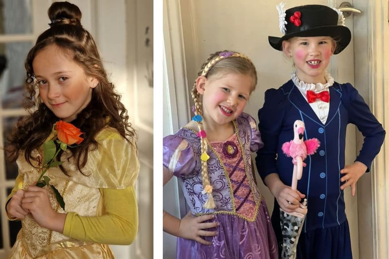 L: Belle from Beauty and the Beast. Right: Rapunzel and Mary Poppins