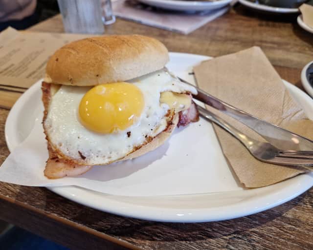The Bodega sandwich at Brook Coffee rooms - Bacon, Egg, Cheese and Chill Jam in a soft roll.