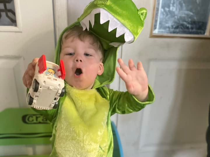 Leanne Marie Cox shared a photo of her lad as Rex from Toy Story.