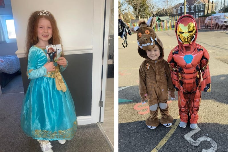 L: Grace Molly age 6 as Merida from Brave. R:
Gruffalo and Ironman