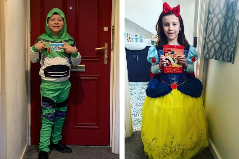 L: Henry as Buzz Lightyear. R: Sophie age 6 as Snow White