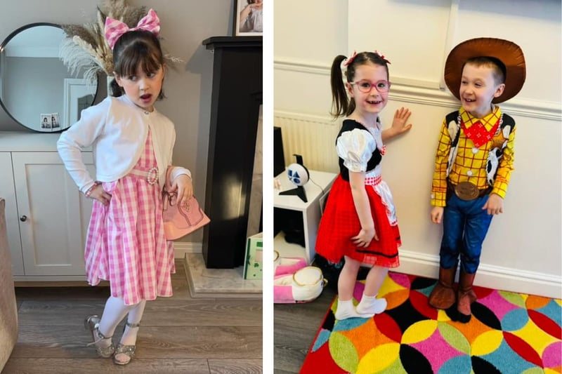 L: Nellie age 6 as barbie. R: Little Red Riding Hood and Woody
