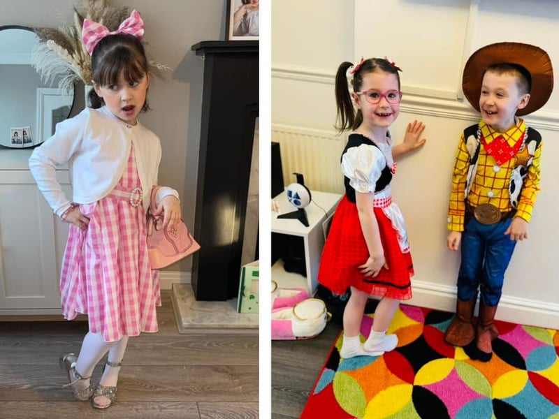 L: Nellie age 6 as barbie. R: Little Red Riding Hood and Woody