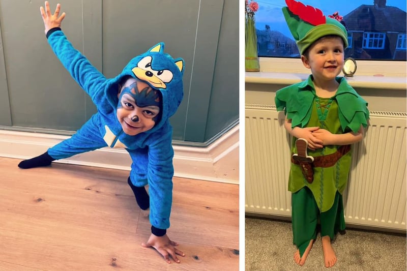 L: Cobé Skerritt age 4 as Sonic. R: Louis aged 4 as Peter Pan