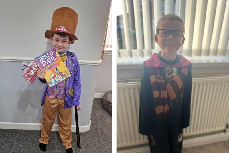 L: Kayden aged 7 as Wonka. R: Harley age 6 as Harry Potter