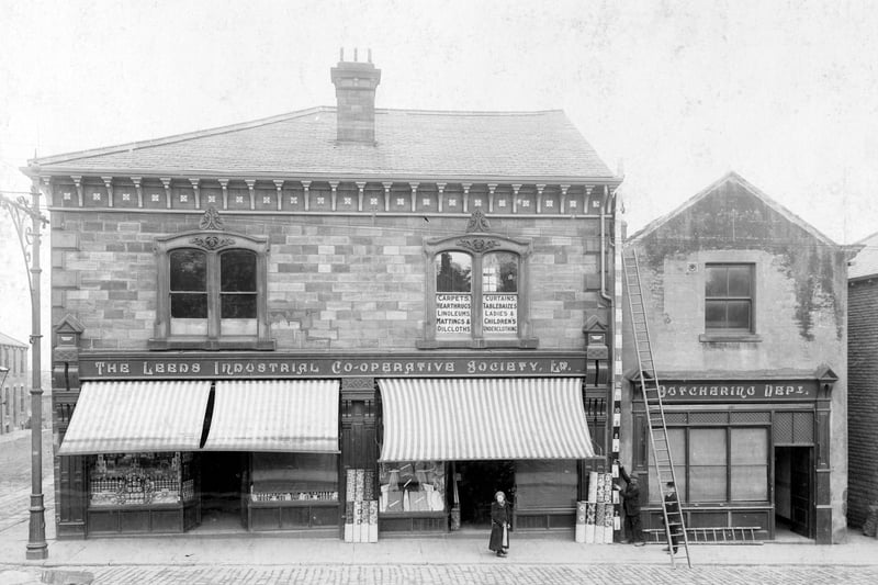 The Leeds Industrial Co-operative Society which was at 49 Town Street. General store can be seen with butchering department on the right. Pictured in May 1906.
