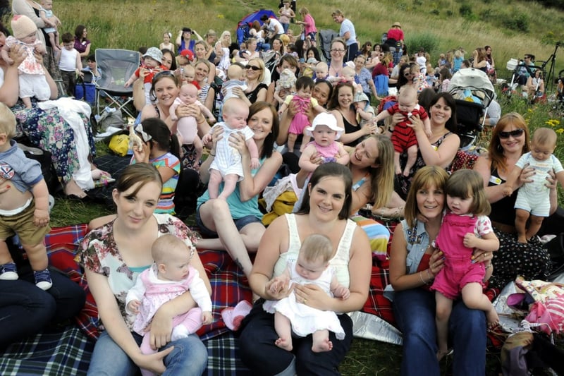 The mums and babies at the Big Latch event which was held at Penshaw Hill in 2013 to promote breastfeeding.