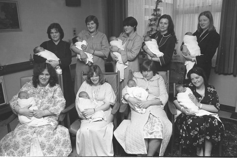 These New Year mums and their babies lined up for a photo in January 1980.
Pictured, left to right: (standing): Mrs Pauline White, Mrs Gillian Hunter, Mrs Pauline Burke, Mrs Florence Karimi and Mrs Linda Boylin, Seated: Mrs Valerie Hackett, Mrs Janice Taylor, Mrs Lesley Walton and Mrs Margaret Armstrong