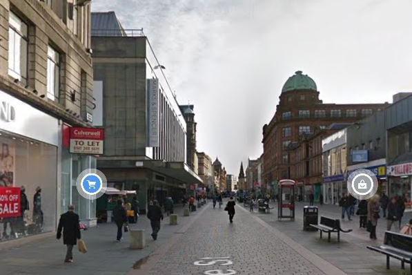 A view up Argyle Street years later from the same position with Marks & Spencer still being prominent. 