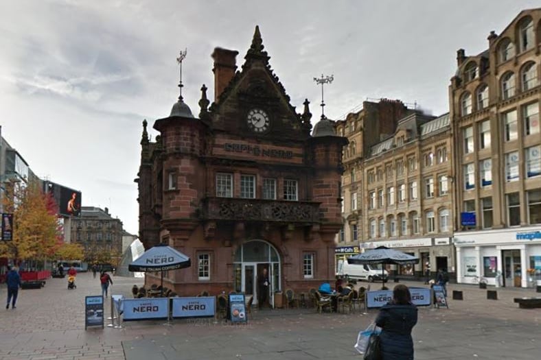 The former entrance to St Enoch subway station is now home to Cafe Nero. 