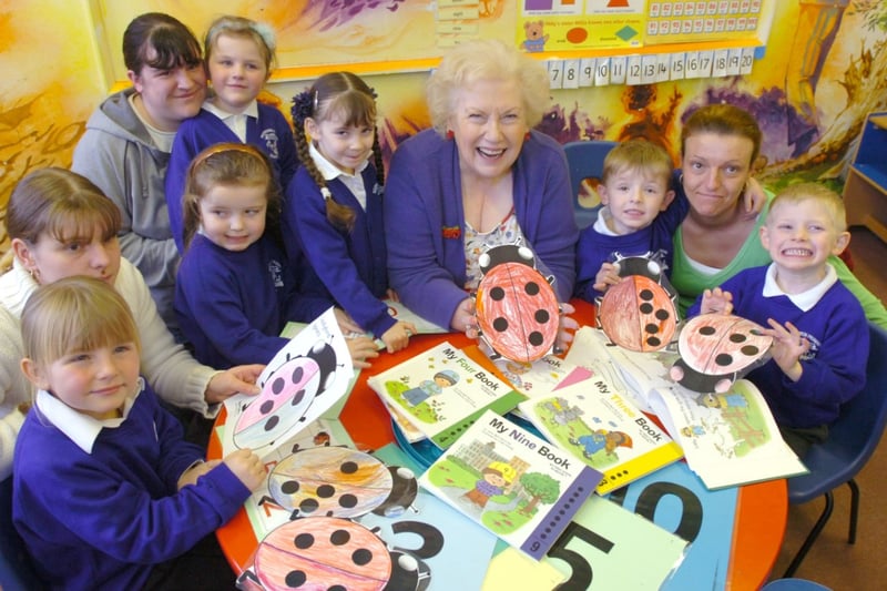 The writer and TV personality went to the High School but here she is spending time with younger children at Southwick Primary School in 2008.