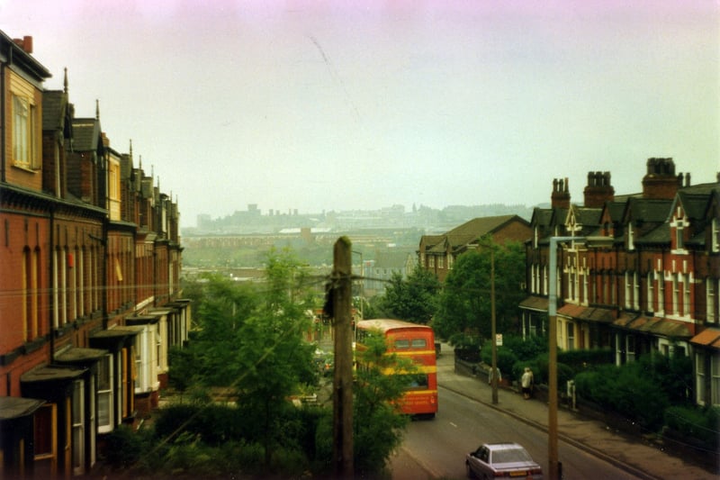 Looking south along Cardigan Road towards Armley in the distance, with the jail just identifiable on the skyline.