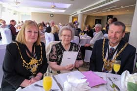 Violet Garratty, aged 92, with the Lord Mayor Colin Ross (right) and Lady Mayoress, Susan Ross. (Photo courtesy of Dean Atkins)