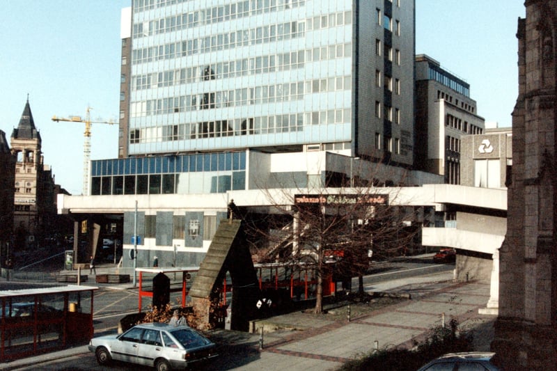 A view looking on to the Norwich Union building on Junction of Infirmary Street with Park Row. The building was demolished in 1995 and replaced by no 1 City Square.