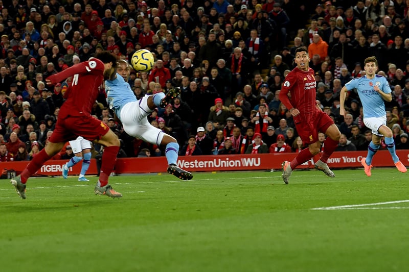 Liverpool and City have played out countless standout encounters in the Klopp-era but this Salah header was as destructive as any goal. A long-ball from Trent with his weaker foot set Andy Robertson on his way, before his curled cross bounced perfectly for Salah to head the ball on the run - without breaking stride - to give his side an unassailable lead. The fact it only took two passes to break through was as incisive and direct as it can be and it showed the dominance Liverpool had that season as they romped to the PL title over Manchester City. 
