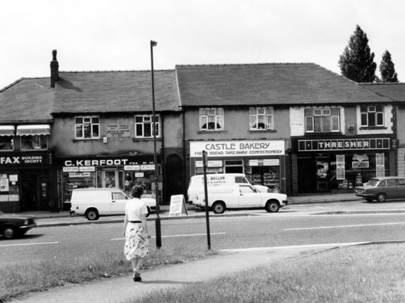 Castle Bakery and other shops on Southey Green Road, Sheffield, in July 1986