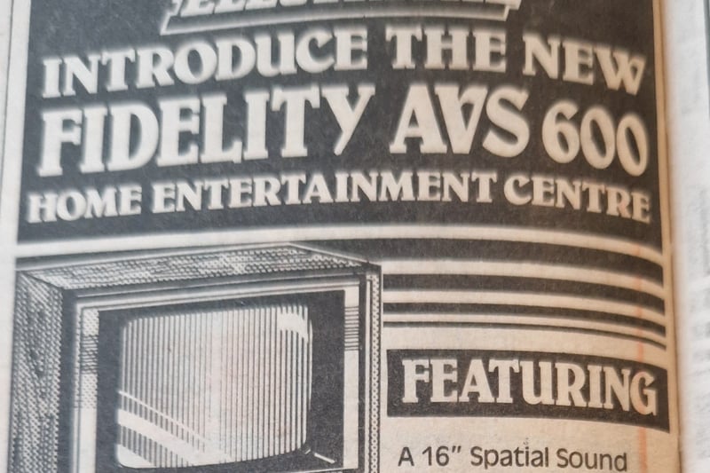 A 16-inch telly with spatial sound colour screen, cassette deck, turntable, in a dark veneer cabinet.
Sounds like a winner at Disco Electrical in Fawcett Street and The Galleries.