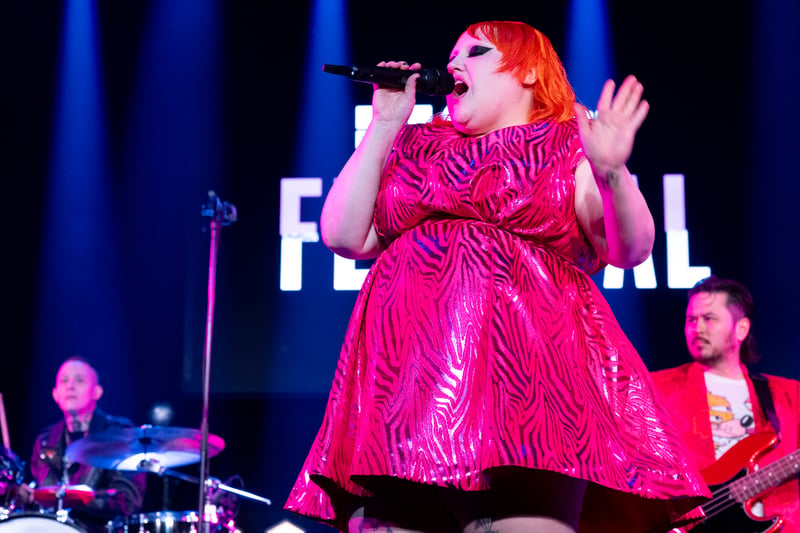 Beth Ditto from Gossip performing at BBC Radio 6 Music Festival at Manchester's Victoria Warehouse. This was the band's first UK show in four years. Credit: BBC Radio 6 Music Festival