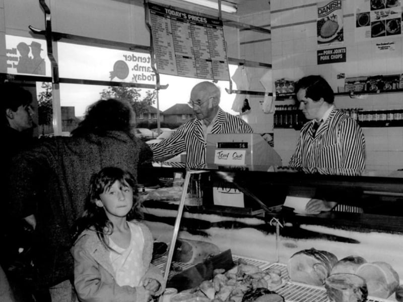 C. Hulley, butchers, on Margetson Crescent, Parson Cross, in 1989