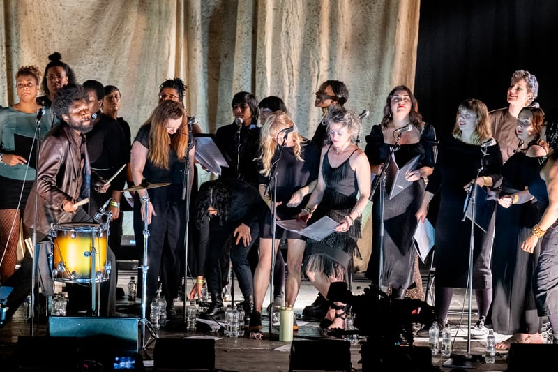 Young Fathers performing at BBC Radio 6 Music Festival in Manchester, featuring a special collaboration with the Hulme-based Nia Choir. Credit: BBC Radio 6 Music