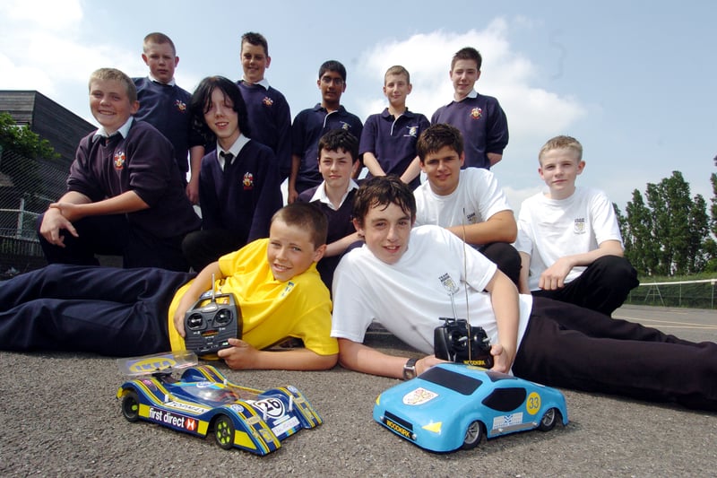 Pupils from Bruntcliffe High Schooland Woodkirk High School with radio controlled cars they were to race at Silverstone race circuit. Pictured in June 2007.