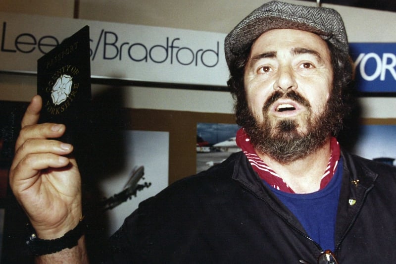 Pavarotti was handed a tongue in cheek Yorkshire passport when arrived at Leeds Bradford Airport in June 1992.