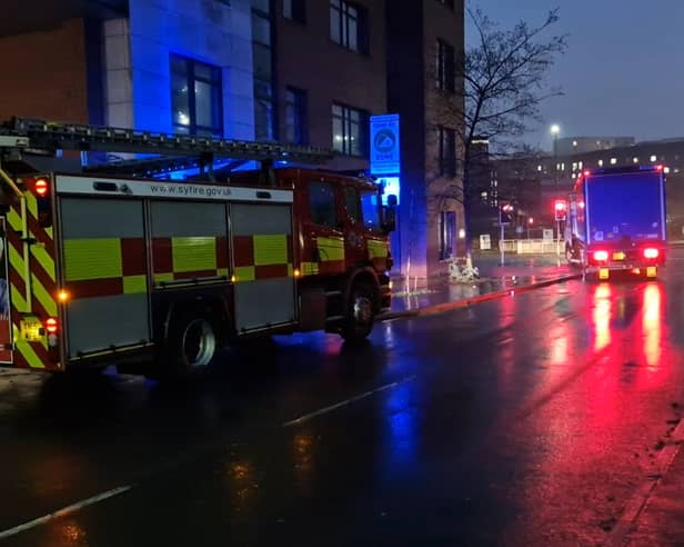 A fire engine last night as firefighters dealt with a blaze on Hoyle Street, Sheffield. PIcture: David Kessen, National World