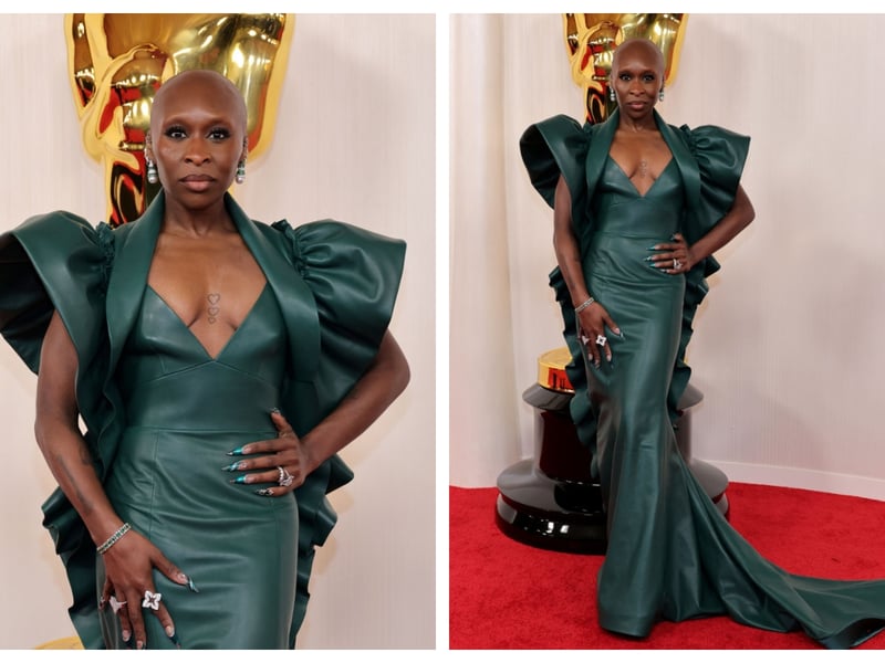 Green is a very fashionable cololur at the moment, think Taylor Swift. However, dark green is quite a tricky colour to pull off. I feel that Cynthia Evrio's Louis Vuitton ruffled dress would have been much better in a different colour