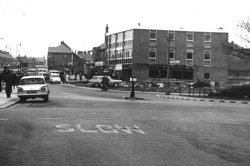 Bispham Village in 1962 looking west along Red Bank Road from All Hallows Road with the Old England pub on the extreme left 