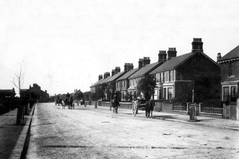 Looking  north along Whitegate Drive in 1890. The houses on the right are between Woodland Grove and Gorse Road 