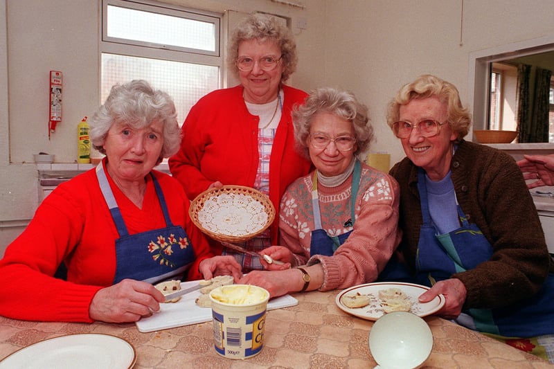 Moortown luncheon club helpers Barbara Bennett,Joy Holland, Dorothy Manson 
 and Kath Bradley pictured in April 1999. 