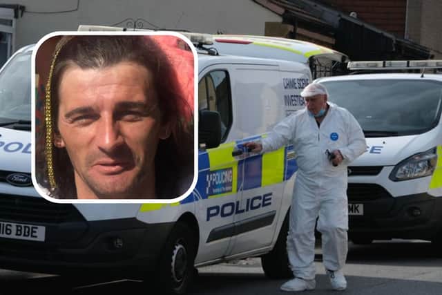 Carl Dixon (inset) was ‘stabbed to death’ during an altercation that took place at a property on George Street in the Barnsley village of Worsbrough, between 11.08pm and 11.20pm on Tuesday, September 5, 2023, prosecutors allege
