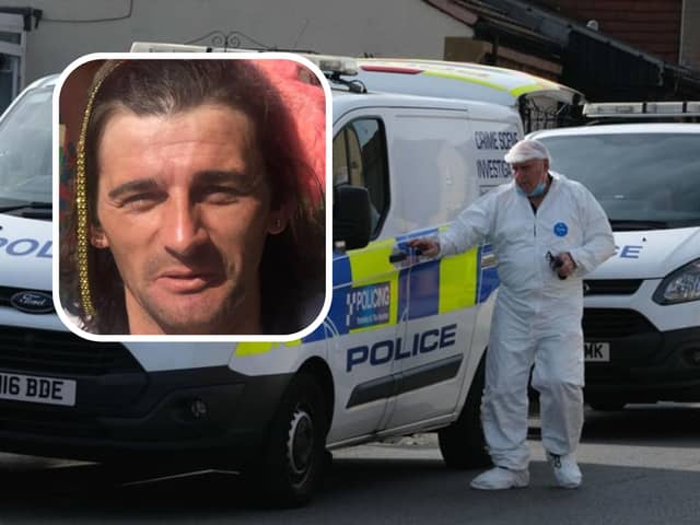 Carl Dixon (inset) was ‘stabbed to death’ during an altercation that took place at a property on George Street in the Barnsley village of Worsbrough, between 11.08pm and 11.20pm on Tuesday, September 5, 2023, prosecutors allege