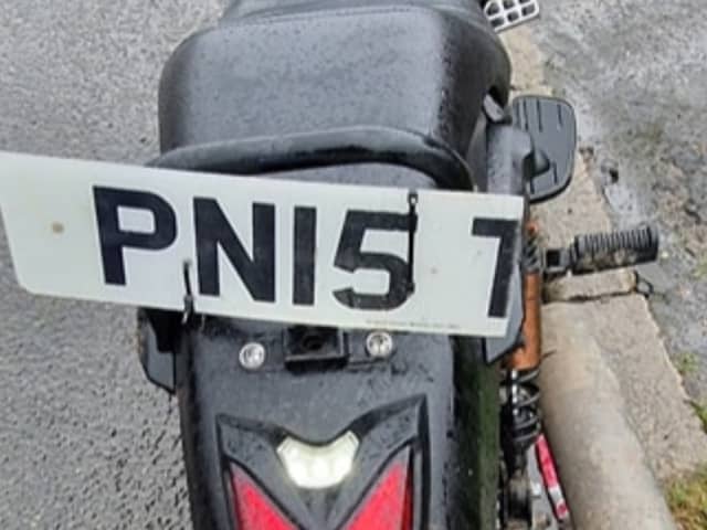 After arresting the bike's rider, South Yorkshire Police said: "We couldn't help think about the choice of plate for the rear and if it wasn't just missing an (E) somewhere."