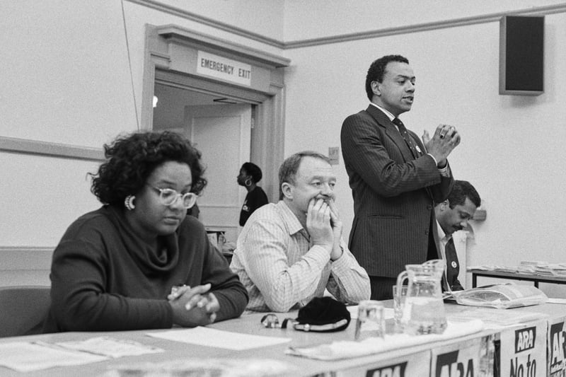 Diane Abbott, Ken Livingston and Paul Boateng at a meeting for the Anti-Racist Alliance during the Labour Party Conference in Blackpool in 1992.