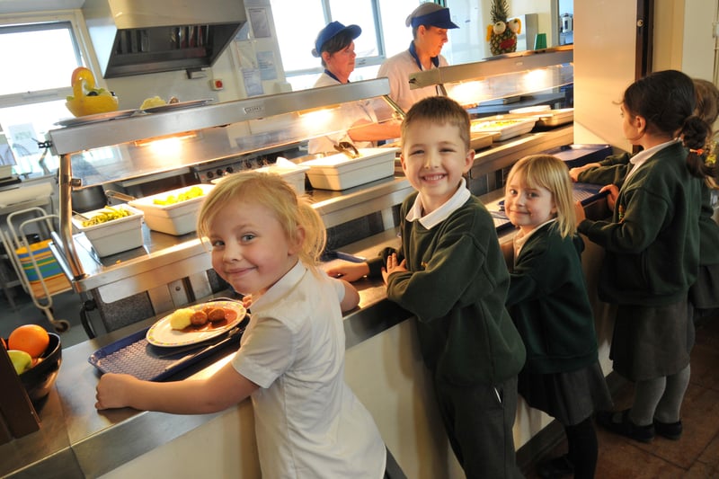 School meals being served up at Hillview Infants School in March 2014.