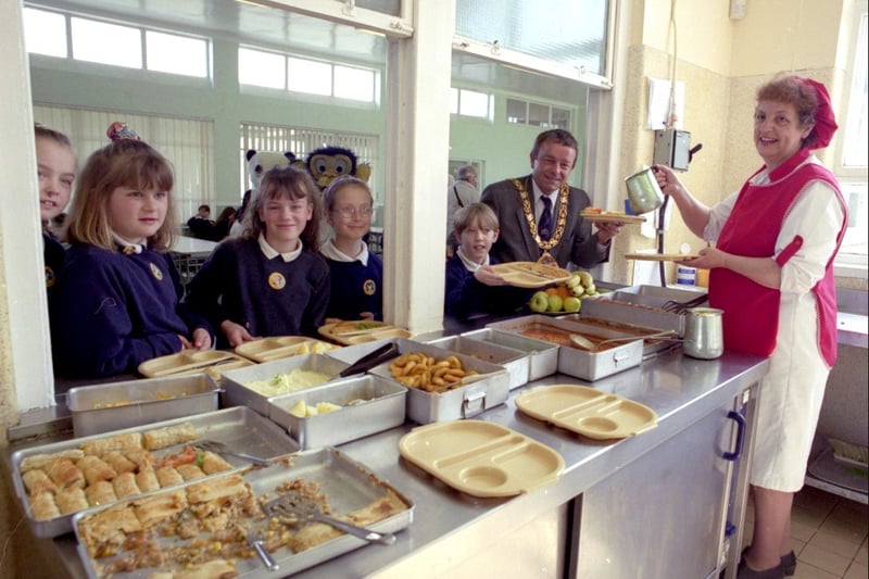 Lunchtime at Thorney Close Primary School in April 1999.